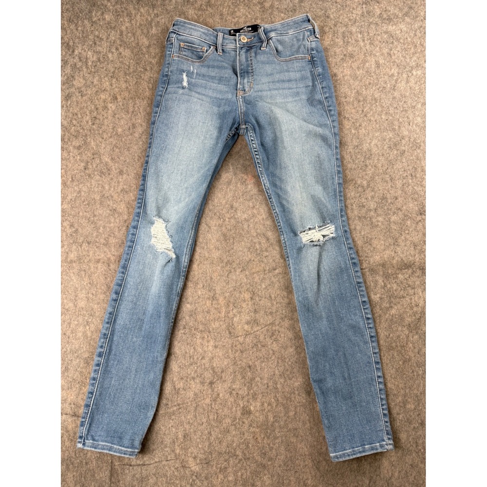 Hollister Jean Women 3R W26 L28 Blue Denim High Rise Super Skinny Ripped Stretch